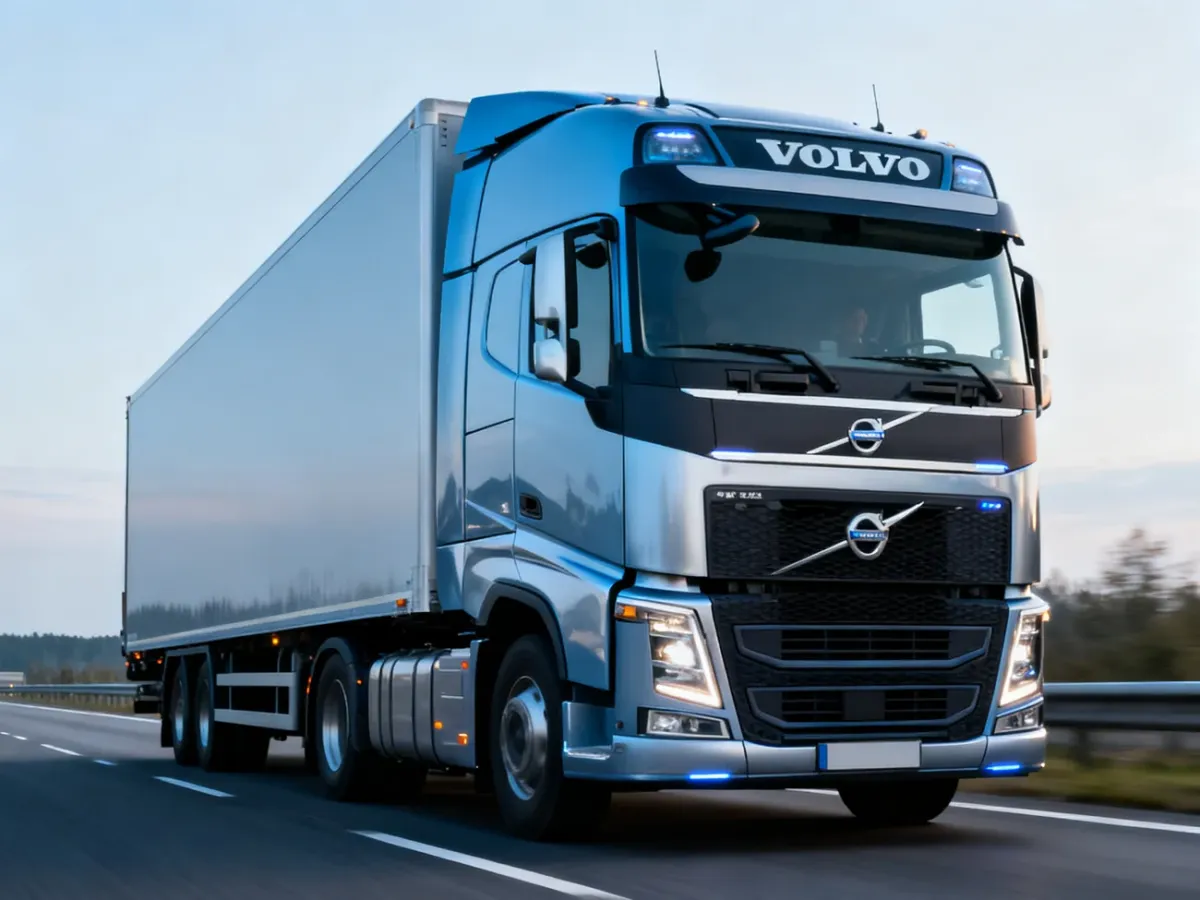 Ciągnik Volvo FH jadący autostradą podczas transportu dalekobieżnego