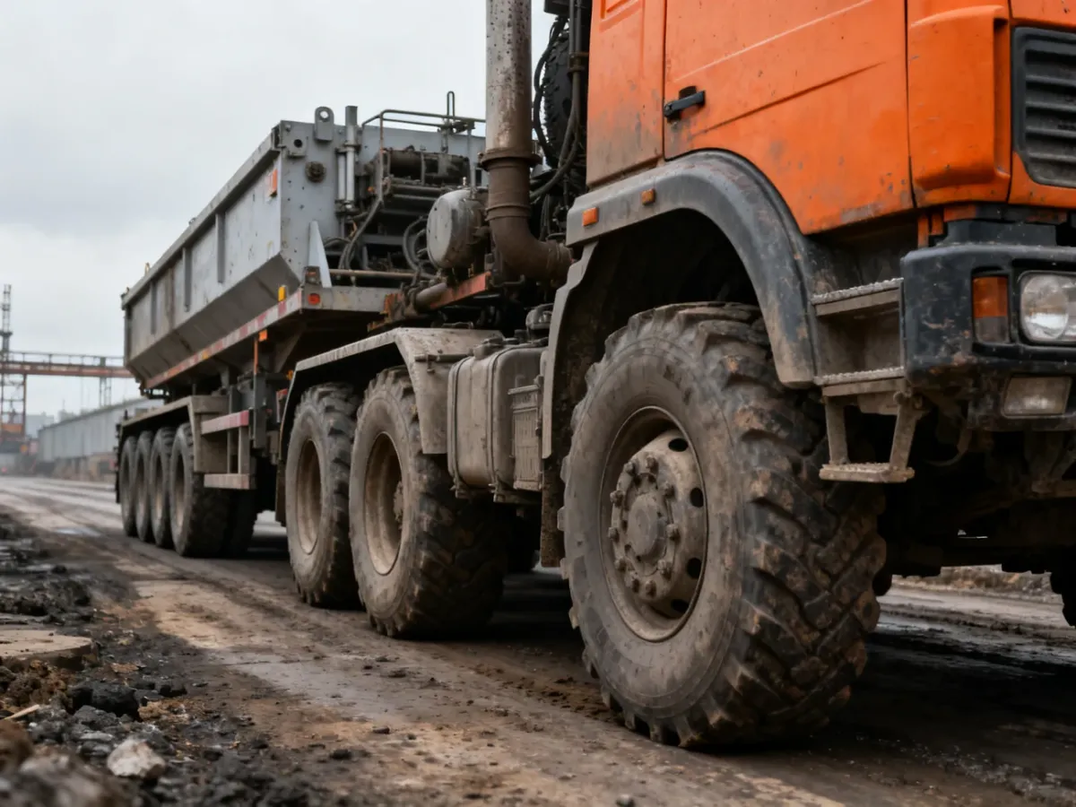 Ciężki ciągnik siodłowy 6x4 z naczepą na wymagającej trasie